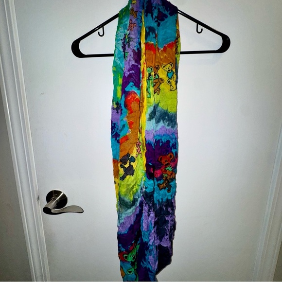 Grateful Dead Dancing Marching Bears Tie Dye Rainbow Multicolor Infinity Scarf - Picture 2 of 6